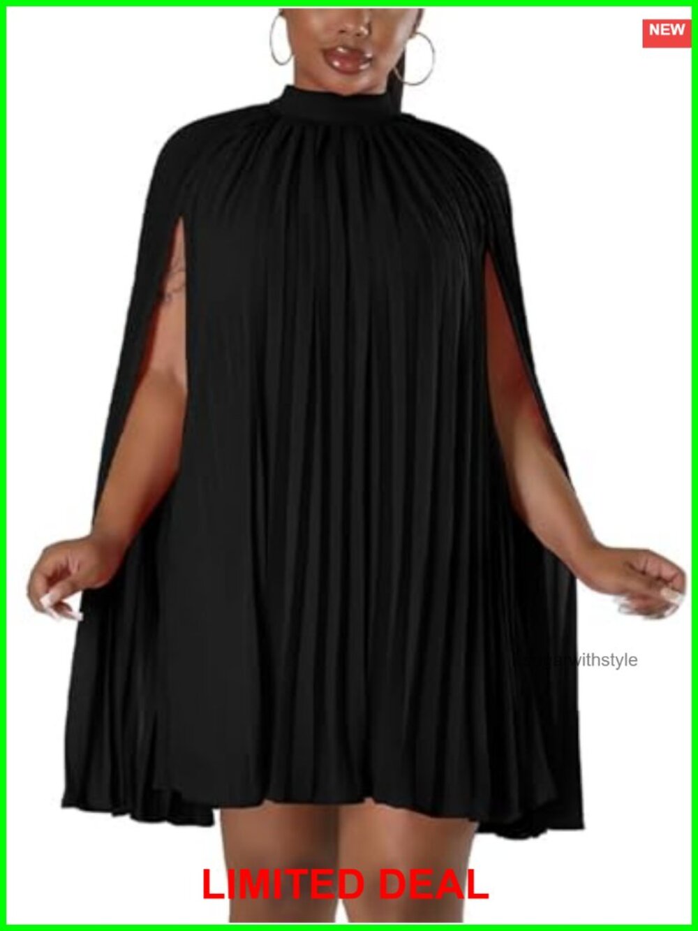 Women's Cape Dress Pleated Chiffon Cocktail Party Mini Dress